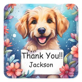 Cute dog background with Thank You Square Sticker
