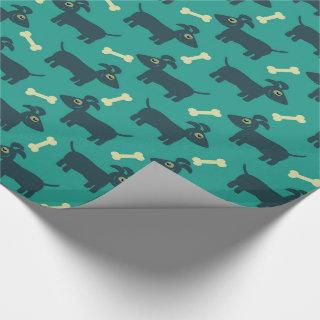 Cute Dog Pattern with Bone on Green Background