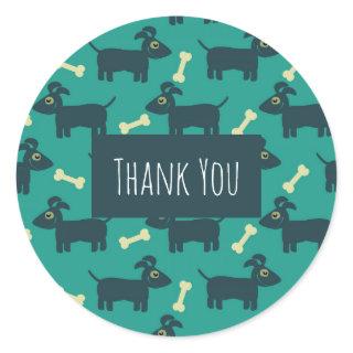 Cute Dog Pattern with Bone Thank You Classic Round Sticker