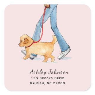 Cute Dog walker with address  Square Sticker