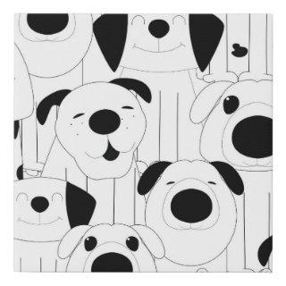 Cute dogs: black, white cartoon. faux canvas print