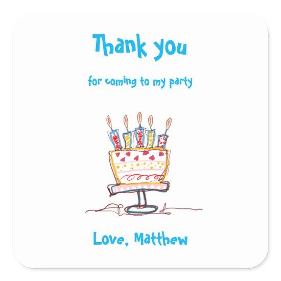 Cute Doodle Cake Thank You Square Sticker