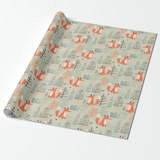 Cute Doodle Fox Forest Woodland Pattern