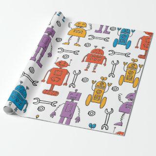 Cute doodle robots. Seamless pattern. Cartoon char