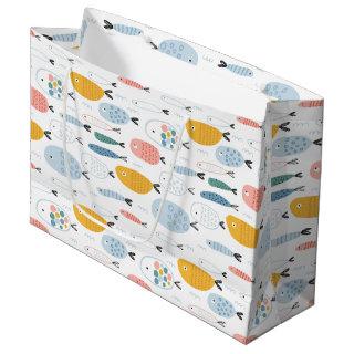 Cute Doodle School of Fish Pattern Large Gift Bag