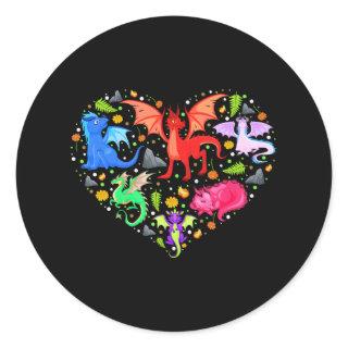 Cute Dragon Heart Valentine's Day Funny Animals Classic Round Sticker