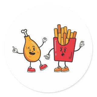 Cute Drumstick And Fries Classic Round Sticker
