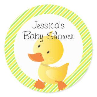 Cute Duckie and Stripes Personalized Classic Round Sticker