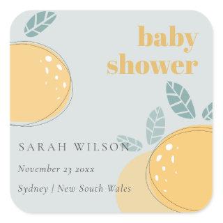 Cute Dusky Blue Lemon Fruity Bold Baby Shower Square Sticker