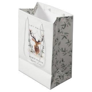 Cute Dusky Deer Floral Crest Any Age Birthday Medium Gift Bag
