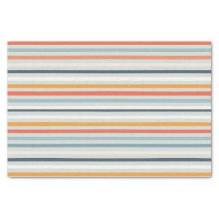 Cute Dusky Orange Blue Ochre Striped Pattern Tissue Paper
