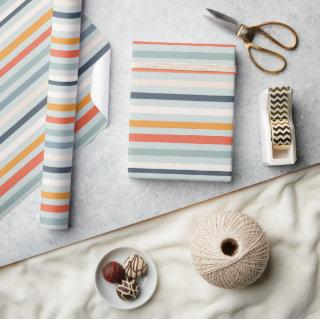 Cute Dusky Orange Blue Ochre Striped Pattern