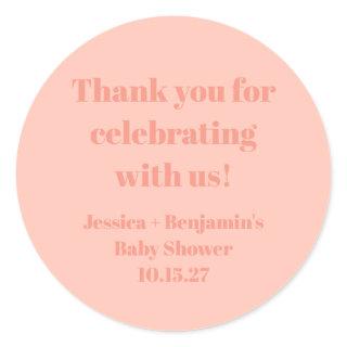 Cute Dusty Peach Baby Shower Custom Thank You Classic Round Sticker