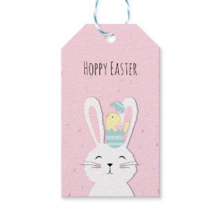 Cute Easter bunny pink background Gift Tags