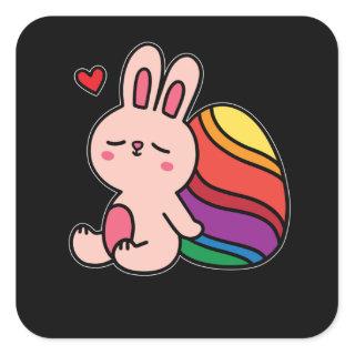 Cute Easter Bunny Rabbit With Easter Egg Kids Square Sticker