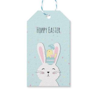 Cute Easter bunny turquoise background Gift Tags
