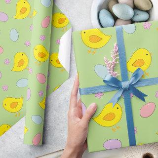 Cute Easter Eggs Chicks Spring Pattern Green