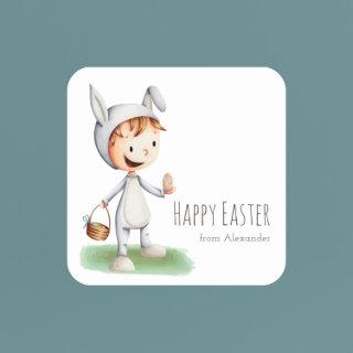 Cute Easter Kid School Class Personalized Square Sticker