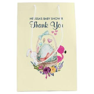 Cute Egg, Pink Flamingo & Bunny, Watercolor Medium Gift Bag