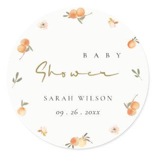 Cute Elegant Soft Orange Floral Boho Baby Shower Classic Round Sticker
