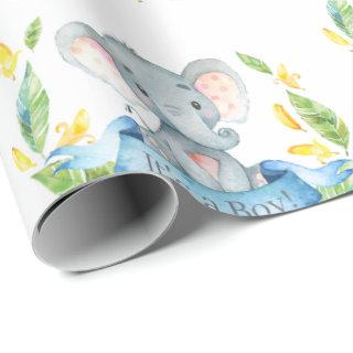 Cute Elephant Baby Boy Blue and Gray
