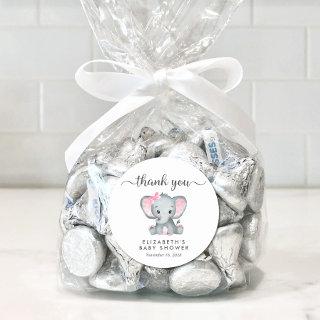 Cute Elephant Baby Girl Shower Thank You Classic Round Sticker
