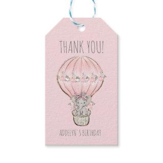 Cute Elephant Balloon Girl's Birthday Thank You Gift Tags