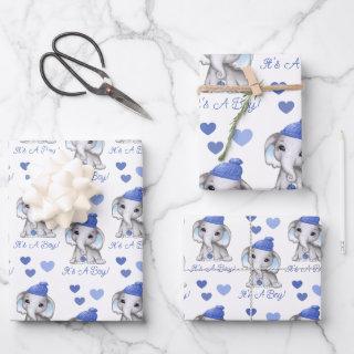Cute Elephant Blue Winter Baby Boy Shower  Sheets