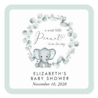 Cute Elephant Eucalyptus Baby Shower Square Sticker