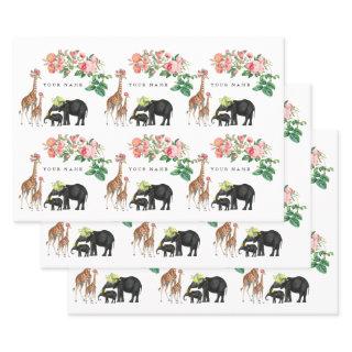 Cute Elephant & Giraffe Floral Custom Name   Sheets
