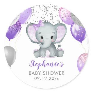 Cute Elephant Girl Balloons Baby Shower Classic Round Sticker