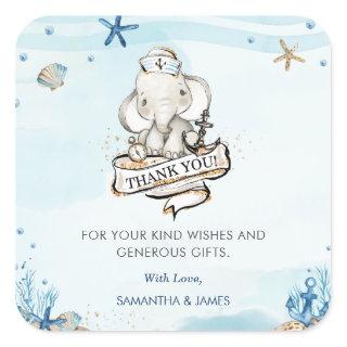 Cute Elephant Nautical Baby Shower Thank You Favor Square Sticker