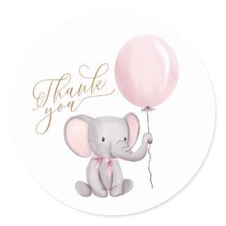 Cute Elephant Pink Balloon Baby Shower Thank You Classic Round Sticker