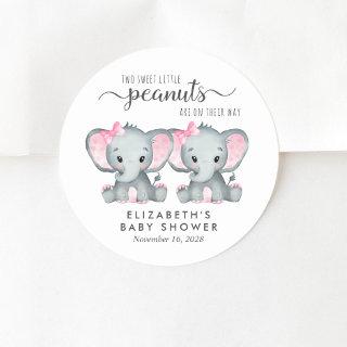 Cute Elephant Twin Baby Girls Shower Classic Round Sticker