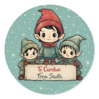 Cute Elf Personalised From Santa  Classic Round Sticker