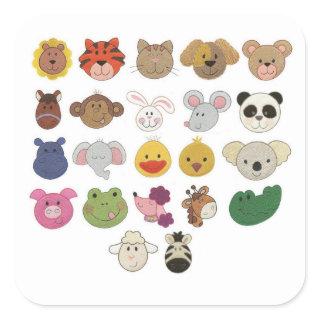Cute emoji animal faces square sticker