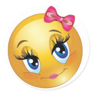Cute Face with Bow Classic Round Sticker