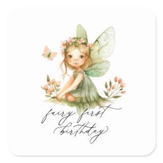 Cute Fairy First Birthday Square Sticker