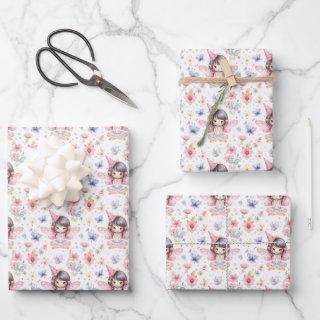 Cute Fairy in Birthday Hat, Flowers, Butterflies  Sheets
