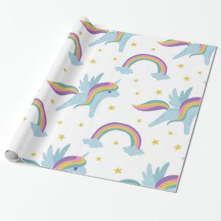 Cute Fairy Unicorn + rainbows white background