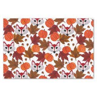 Cute Fall Fox Pumpkin Acorn Maple Leaf Watercolor Tissue Paper