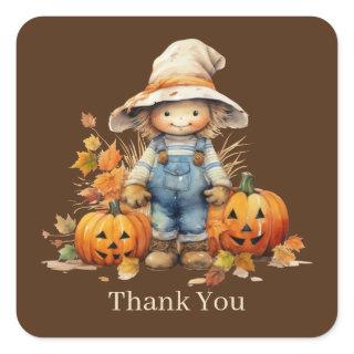 Cute Fall Seasonal scarecrow add text pumpkin  Square Sticker