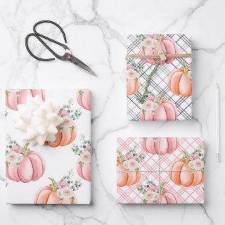 Cute Fall Soft Pink and Orange Floral Pumpkins  Sheets