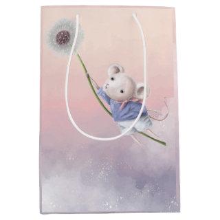 Cute Fantasy Watercolor Mouse Dandelion Flying Medium Gift Bag