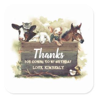 Cute Farm Animals Birthday Thank You Square Sticker