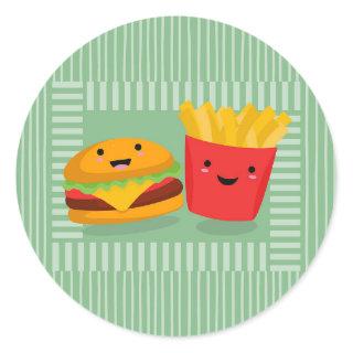 Cute Fast Food Hamburger Fries Classic Round Sticker