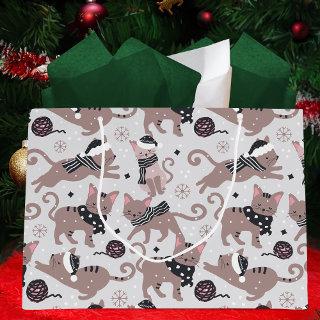 Cute Festive Cat Christmas Pattern Large Gift Bag