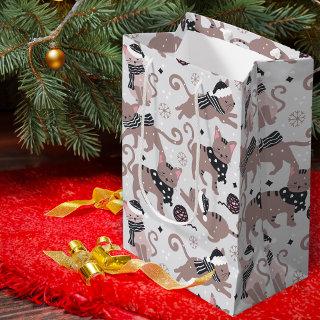 Cute Festive Cat Christmas Pattern Medium Gift Bag