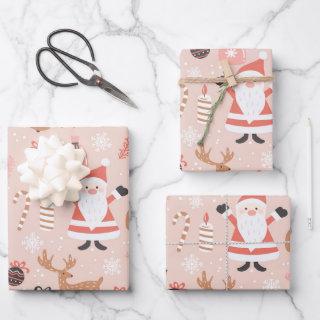 Cute Festive Pink Christmas Tree Snowman Reindeer  Sheets