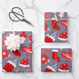 Cute Festive Red Illustrations Christmas Pattern  Sheets